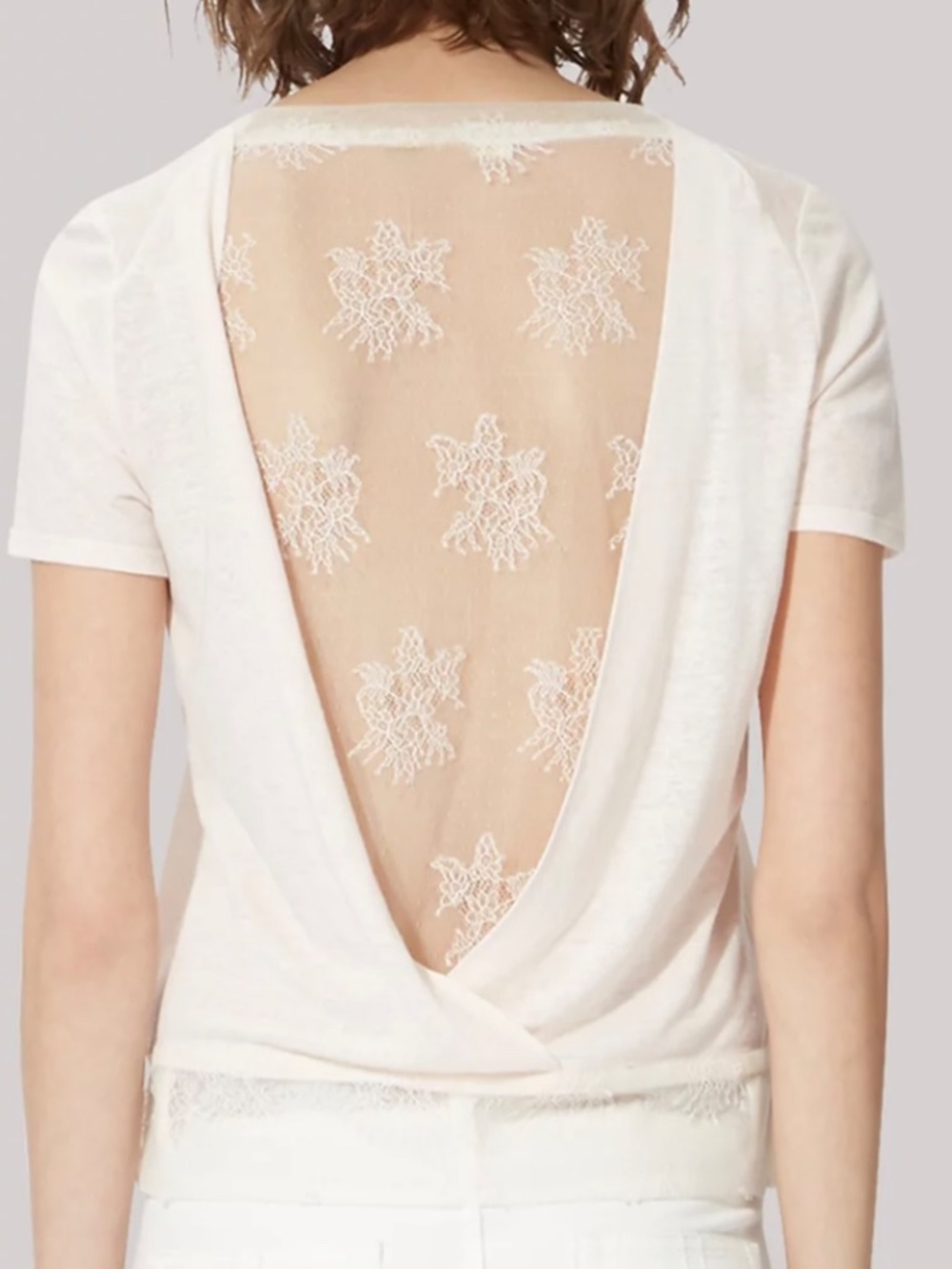 Maje Light Pink Lace Trim Tee, Size 1